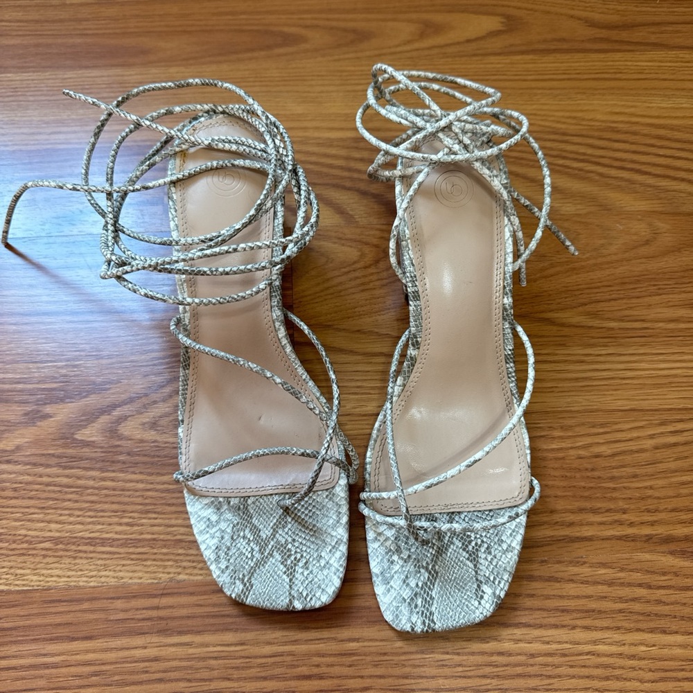 Snakeskin Lace-Up Heels